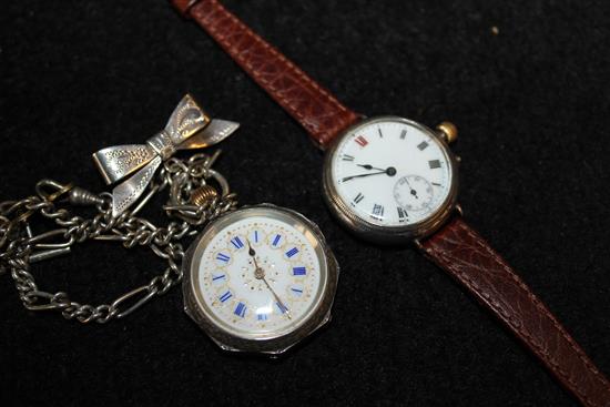 Silver wristwatch and silver fob watch